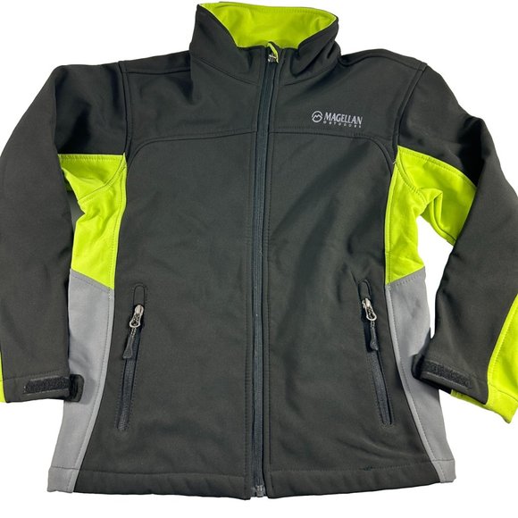 Magellan Outdoors Boys Size 8 Jacket Soft Shell Black Gray Full Zip Black Green - Picture 1 of 11